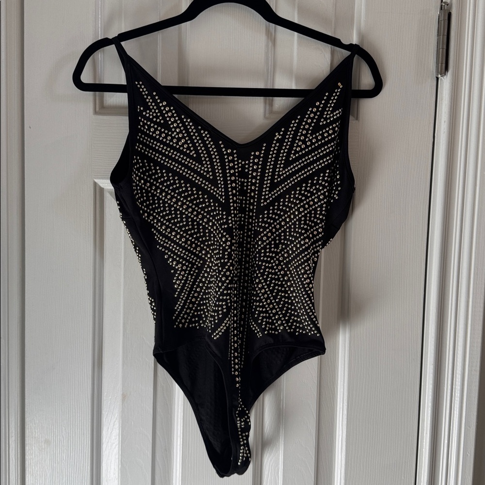 Caché Rare Vintage Black Bodysuit w/ Gold Studs - Picture 6 of 11